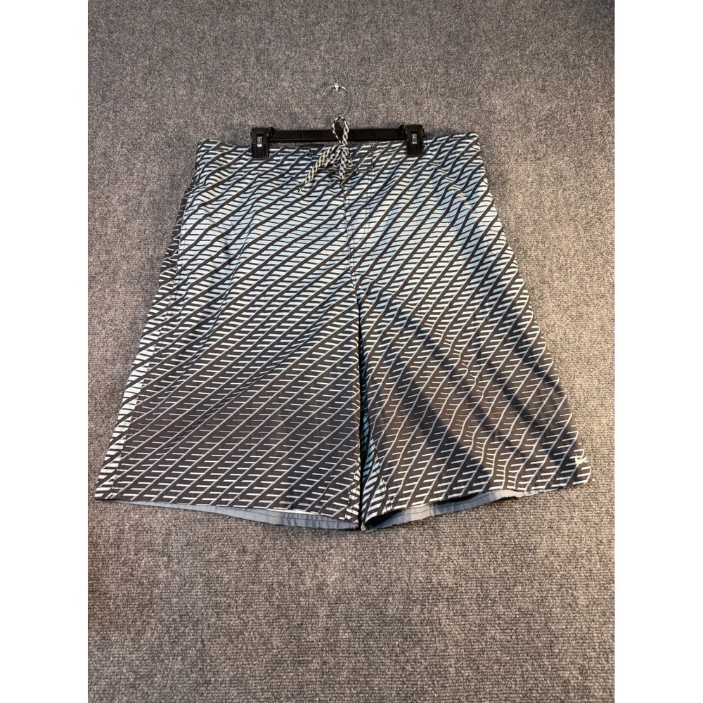Nike Mens XXL Board Shorts Black Blue Diagonal Stripe Swim Trunks Baggy